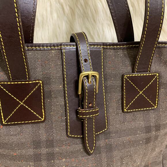 DOONEY & BOURKE Vintage N/S Expresso Plaid Canvas Logo Shopper Tote SP144 - Picture 14 of 16